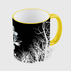 Кружка 3D Белый Неон над лесом White Neon, цвет: 3D-желтый кант