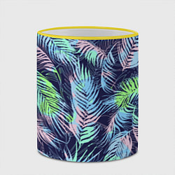 Кружка 3D Разноцветные Листья Пальм, цвет: 3D-желтый кант — фото 2
