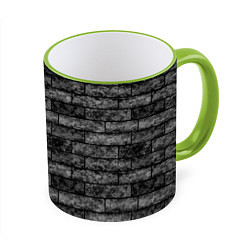 Кружка 3D Стена из черного кирпича Лофт, цвет: 3D-светло-зеленый кант
