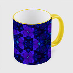 Кружка 3D Калейдоскоп -геометрический сине-фиолетовый узор, цвет: 3D-желтый кант