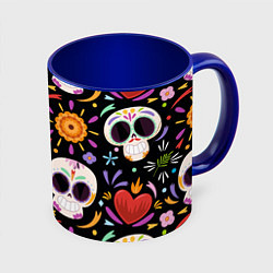 Кружка 3D Веселые черепа в цветах, цвет: 3D-белый + синий