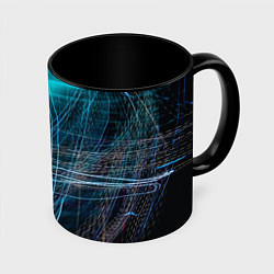 Кружка 3D Неоновые волны и линии - Голубой, цвет: 3D-белый + черный