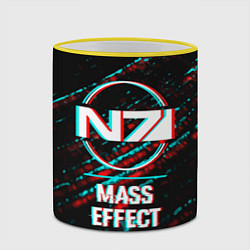Кружка 3D Mass Effect в стиле Glitch Баги Графики на темном, цвет: 3D-желтый кант — фото 2