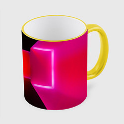 Кружка 3D Неоновый коридор и человек - Розовый, цвет: 3D-желтый кант