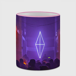 Кружка 3D Неоновое помещение с людьми - Фиолетовый, цвет: 3D-розовый кант — фото 2