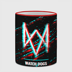 Кружка 3D Watch Dogs в стиле Glitch Баги Графики на темном ф, цвет: 3D-красный кант — фото 2