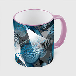 Кружка 3D Абстрактный серо-синий принт, цвет: 3D-розовый кант