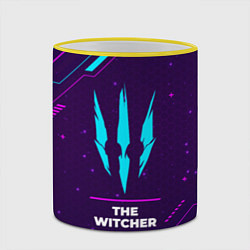 Кружка 3D Символ The Witcher в неоновых цветах на темном фон, цвет: 3D-желтый кант — фото 2