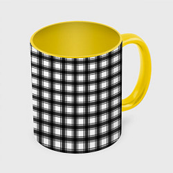 Кружка 3D Black and white trendy checkered pattern, цвет: 3D-белый + желтый