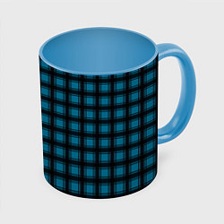 Кружка 3D Black and blue plaid, цвет: 3D-белый + небесно-голубой