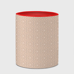 Кружка 3D Бежевый монохромный орнамент, цвет: 3D-белый + красный — фото 2