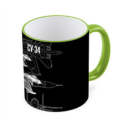Кружка 3D Фронтовой истребитель-бомбардировщик Су-34, цвет: 3D-светло-зеленый кант