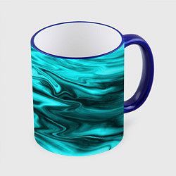 Кружка 3D Неоновый бирюзовый мраморный узор, цвет: 3D-синий кант