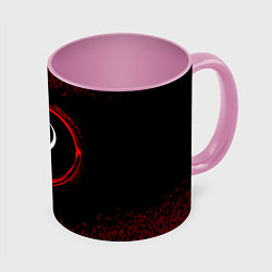 Кружка 3D Символ Quake и краска вокруг на темном фоне, цвет: 3D-белый + розовый