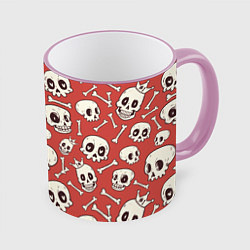 Кружка 3D Черепа на красном фоне, цвет: 3D-розовый кант