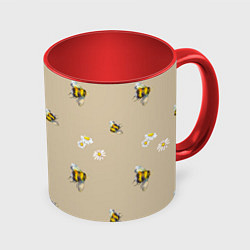 Кружка 3D Цветы Ромашки и Пчёлы, цвет: 3D-белый + красный