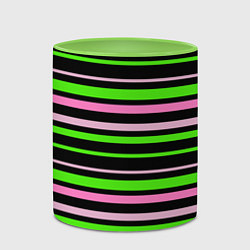 Кружка 3D Полосаты узор в зелено-розовых оттенках на черном, цвет: 3D-белый + светло-зеленый — фото 2