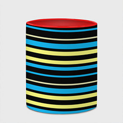 Кружка 3D Желто-голубые полосы на черном фоне, цвет: 3D-белый + красный — фото 2