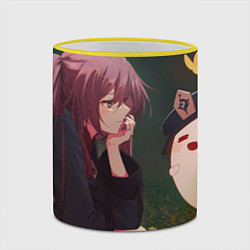 Кружка 3D Ху Тао с призраком сидит - Genshin Impact, цвет: 3D-желтый кант — фото 2