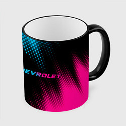 Кружка 3D Chevrolet - neon gradient: надпись и символ, цвет: 3D-черный кант