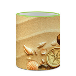 Кружка 3D Композиция из ракушек и компаса на песке, цвет: 3D-светло-зеленый кант — фото 2