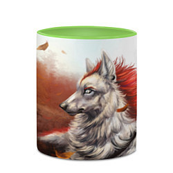 Кружка 3D Арт - волк с рыжей гривой, цвет: 3D-белый + светло-зеленый — фото 2