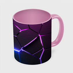 Кружка 3D Фиолетовый градиент - неоновые геометрические плит, цвет: 3D-белый + розовый