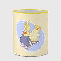 Кружка 3D Умные попугаи Корелла, цвет: 3D-желтый кант — фото 2