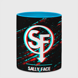 Кружка 3D Sally Face в стиле glitch и баги графики на темном, цвет: 3D-белый + небесно-голубой — фото 2