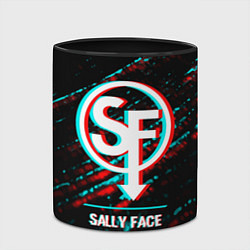 Кружка 3D Sally Face в стиле glitch и баги графики на темном, цвет: 3D-белый + черный — фото 2