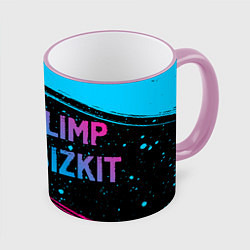 Кружка 3D Limp Bizkit - neon gradient: надпись и символ, цвет: 3D-розовый кант