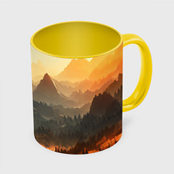 Кружка 3D Рассвет в горах, пейзаж, цвет: 3D-белый + желтый