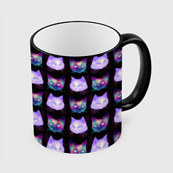 Кружка 3D Неоновые кошачьи морды, цвет: 3D-черный кант