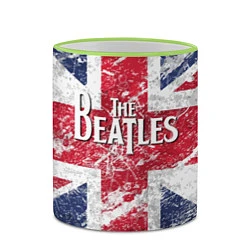Кружка 3D The Beatles - лого на фоне флага Великобритании, цвет: 3D-светло-зеленый кант — фото 2