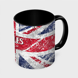 Кружка 3D The Beatles - лого на фоне флага Великобритании, цвет: 3D-белый + черный