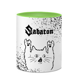 Кружка 3D Sabaton рок кот на светлом фоне, цвет: 3D-белый + светло-зеленый — фото 2