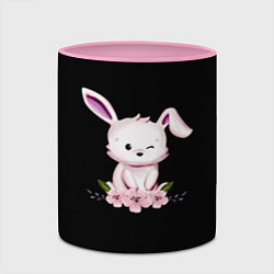 Кружка 3D Крольчонок С Цветами На Чёрном Фоне, цвет: 3D-белый + розовый — фото 2