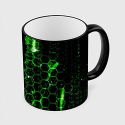 Кружка 3D Зелёный программный код, цвет: 3D-черный кант