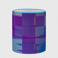 Кружка 3D Геометрические объёмные фиолетовые кубы, цвет: 3D-небесно-голубой кант — фото 2