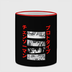 Кружка 3D Человек-бензопила глаза главных героев, цвет: 3D-красный кант — фото 2