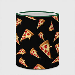Кружка 3D Куски пиццы на черном фоне, цвет: 3D-зеленый кант — фото 2