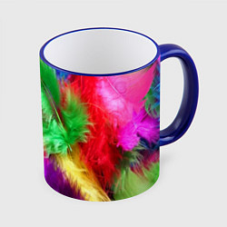 Кружка 3D Яркие разноцветные перья, цвет: 3D-синий кант