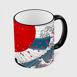 Кружка 3D Солнце, волны и катаны, цвет: 3D-черный кант