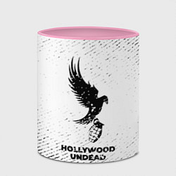 Кружка 3D Hollywood Undead с потертостями на светлом фоне, цвет: 3D-белый + розовый — фото 2