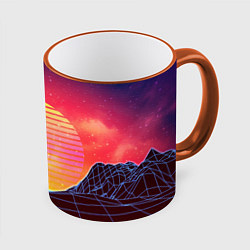 Кружка 3D Абстрактные 3D неоновые горы на закате, цвет: 3D-оранжевый кант