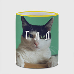 Кружка 3D Мем с котом - голод, цвет: 3D-желтый кант — фото 2