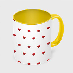 Кружка 3D Белая поляна с красными сердечками, цвет: 3D-белый + желтый