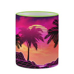 Кружка 3D Пальмы и пляж в розовом закате ретро дизайн, цвет: 3D-светло-зеленый кант — фото 2