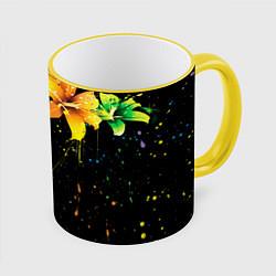 Кружка 3D Цветные лилии, цвет: 3D-желтый кант