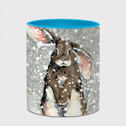 Кружка 3D Кролик Снежок Милый, цвет: 3D-белый + небесно-голубой — фото 2